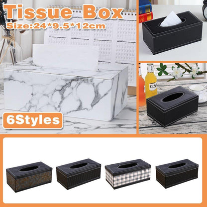 High-End PU Leather Tissue Box Holder for Hotel Home Office Decor Elegant Design - Black Buttons