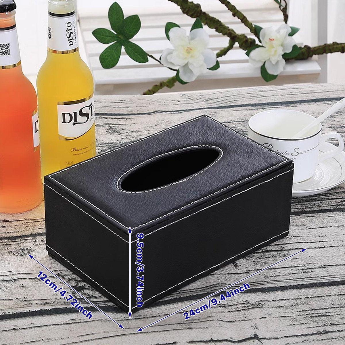 High-End PU Leather Tissue Box Holder for Hotel Home Office Decor Elegant Design - Black Buttons