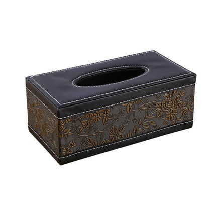 High-End PU Leather Tissue Box Holder for Hotel Home Office Decor Elegant Design - Black Buttons