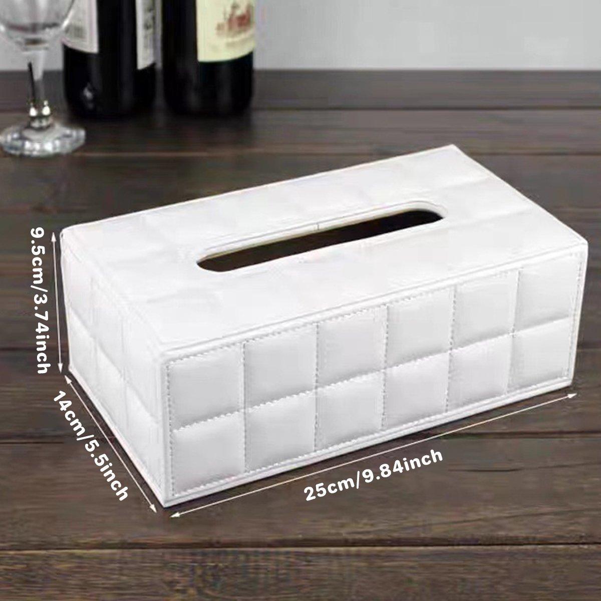 Leather Tissue Box Holder Rectangular Tissue Dispenser for Living Room Home - White