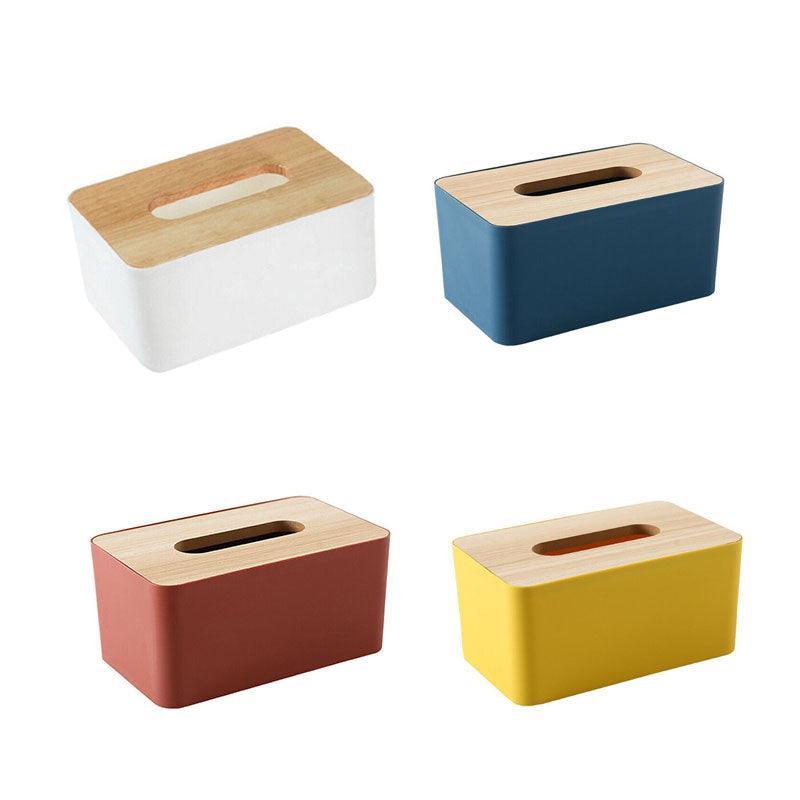 Wooden Lid Tissue Storage Box Dispenser for Napkins Desk Paper Holder Organiser - White