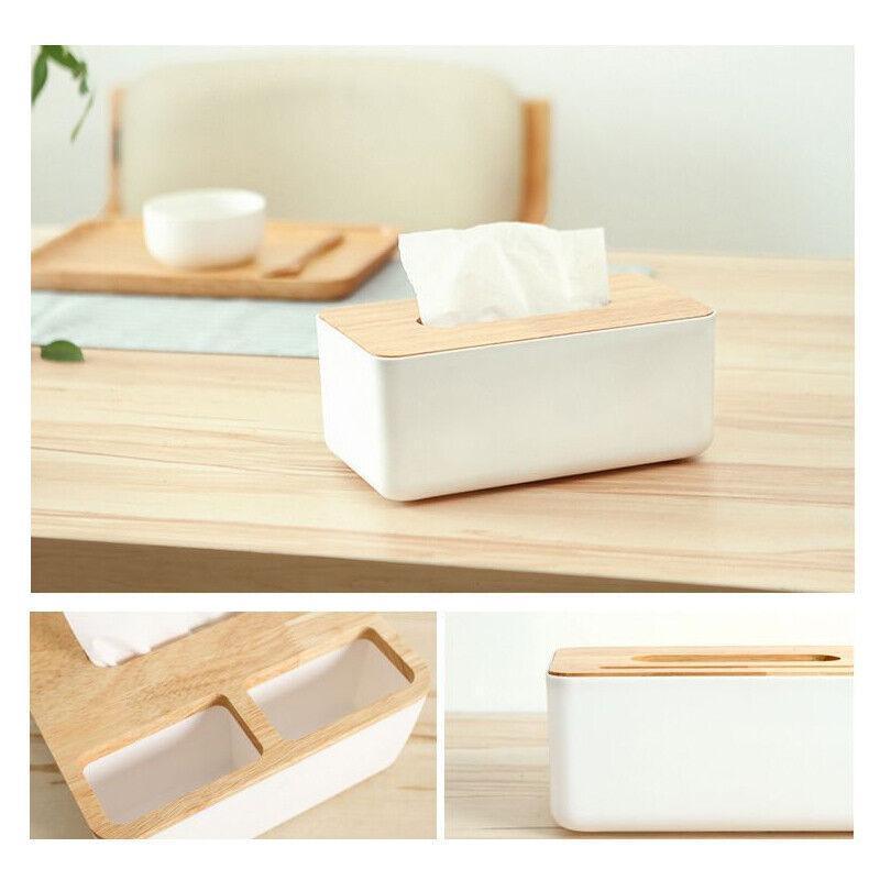 Wooden Lid Tissue Storage Box Dispenser for Napkins Desk Paper Holder Organiser - White