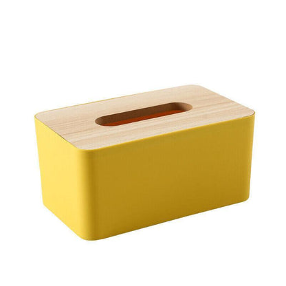 Wooden Lid Tissue Storage Box Dispenser for Napkins Desk Paper Holder Organiser - White