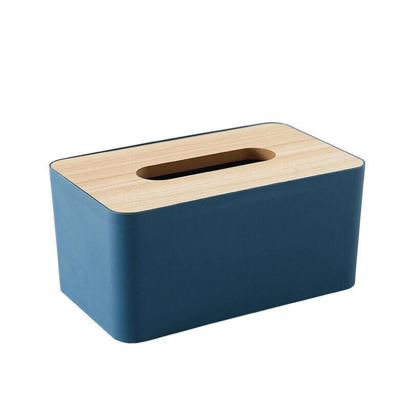 Wooden Lid Tissue Storage Box Dispenser for Napkins Desk Paper Holder Organiser - Yellow