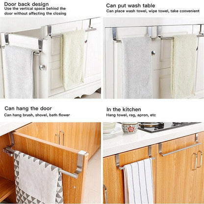 Stainless Steel Over Door Towel Rack Cupboard Hanging Rail for Kitchen Bathroom - 36CM