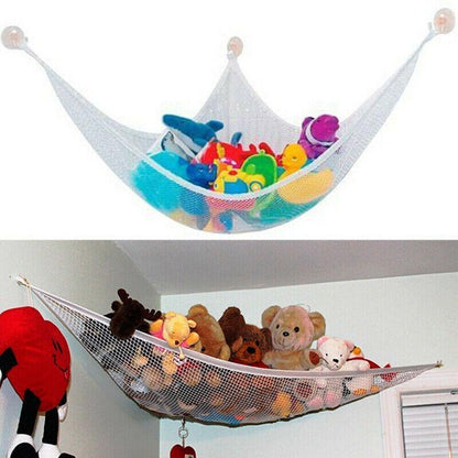 Soft Large Toy Hammock Mesh Net Storage Organizer for Bedroom Plush Toys - White