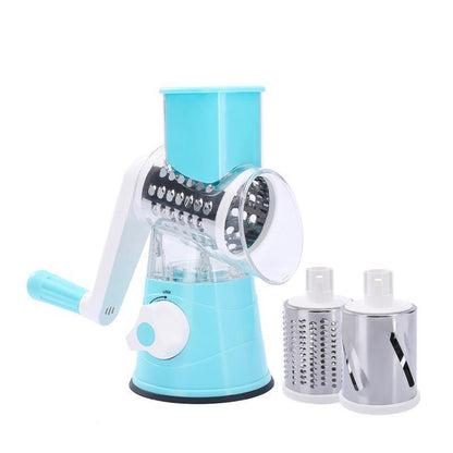 Kitchen Vegetable Fruit Slicer Cutter Shredder Food Manual Rotary Grater Chopper - Blue
