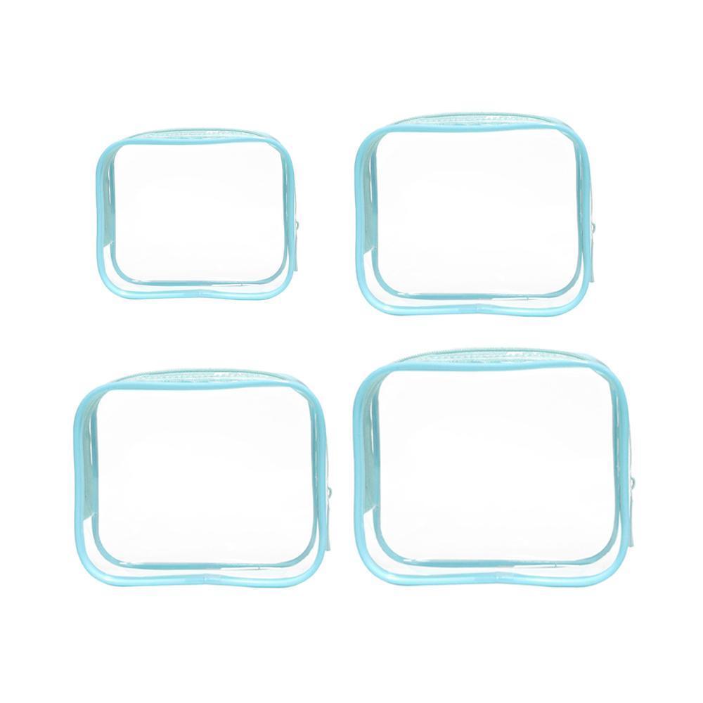 4pcs Durable PVC Cosmetic Bags Easy to Clean Multiple Sizes and Colours 9 Shades - 4pcs-Blue