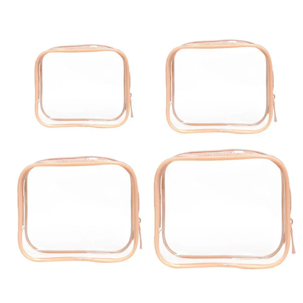 4pcs Durable PVC Cosmetic Bags Easy to Clean Multiple Sizes and Colours 9 Shades - 4pcs-Peach-Powder - Mekamart Australia