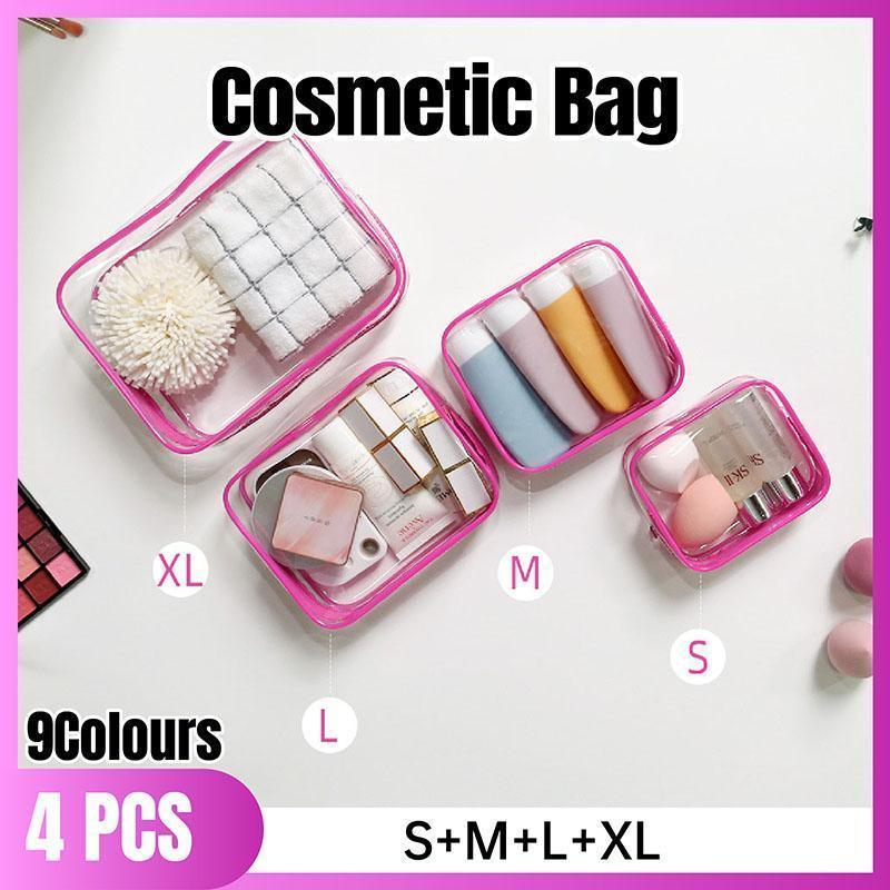 4pcs Durable PVC Cosmetic Bags Easy to Clean Multiple Sizes and Colours 9 Shades - 4pcs-Yellow - Mekamart Australia
