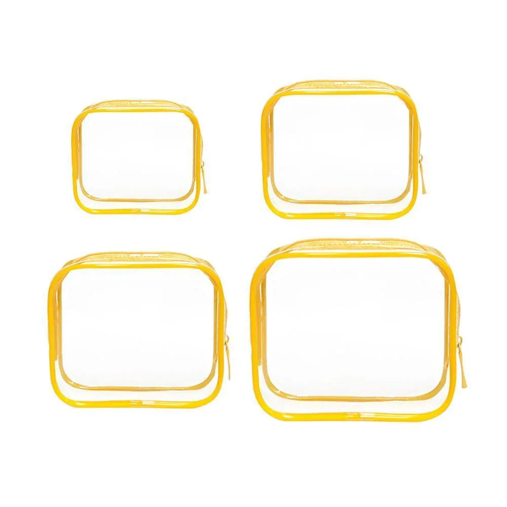 4pcs Durable PVC Cosmetic Bags Easy to Clean Multiple Sizes and Colours 9 Shades - 4pcs-Yellow - Mekamart Australia