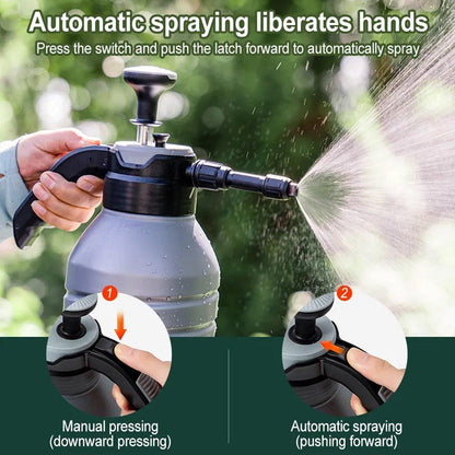 Pressure Pump Spray Bottle 2L Easy Pump Adjustable Nozzle Garden Watering Flower - Grey