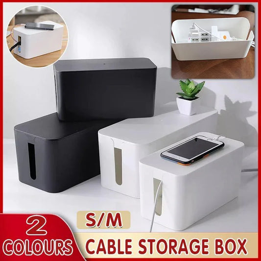 Large Cable Wire Storage Box Case Cord Management Socket Tidy Organizer with Lid - White S