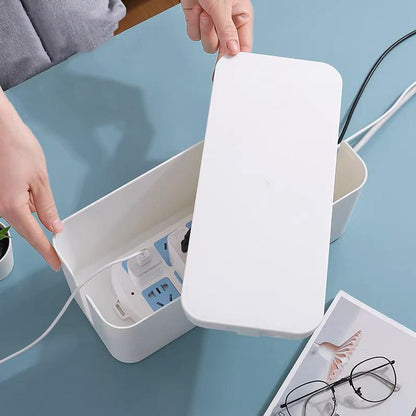Large Cable Wire Storage Box Case Cord Management Socket Tidy Organizer with Lid - White S - Mekamart Australia