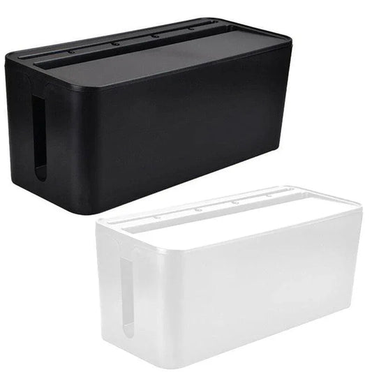 Large Cable Wire Cord Storage Box Case with Lid for Power Board and Device Charging - White