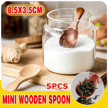 5PCS Mini Wooden Spoons Natural Wood Spice Condiment Dessert Scoops - Red