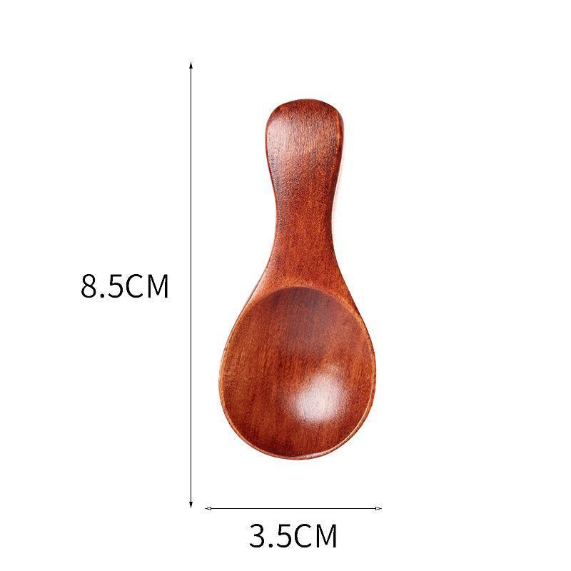 5PCS Mini Wooden Spoons Natural Wood Spice Condiment Dessert Scoops - Red