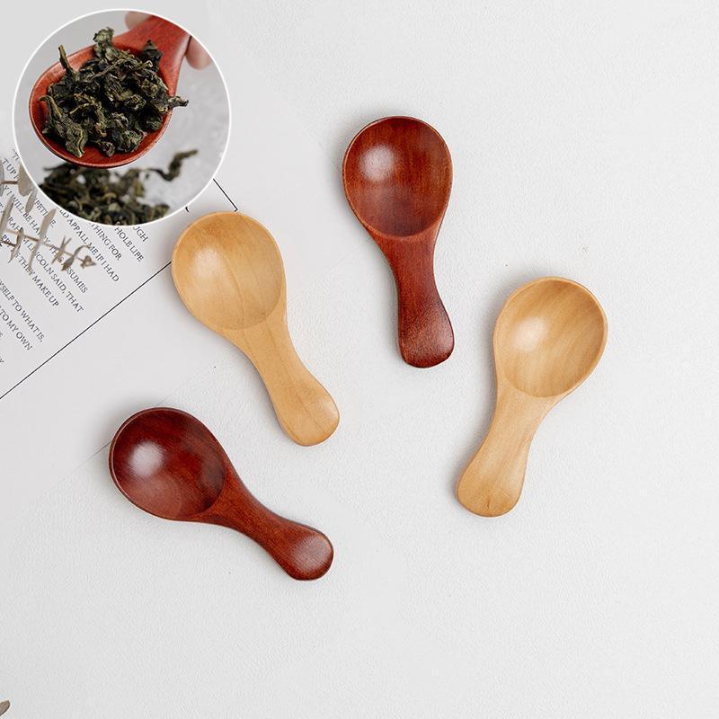 5PCS Mini Wooden Spoons Natural Wood Spice Condiment Dessert Scoops - Red