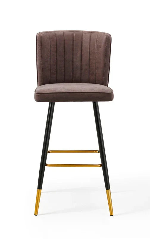 Modern Bar Chair Leather Stool Counter Brown Mid-Century Wood x 2 - Mekamart Australia