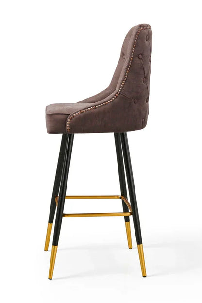 Modern Bar Chair Leather Stool Counter Brown Mid-Century Wood x 2 - Mekamart Australia
