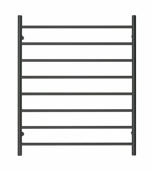 Premium Matte Black Heated Towel Rack - 8 Bars, Round Design, AU Standard, 1000x850mm Wide
