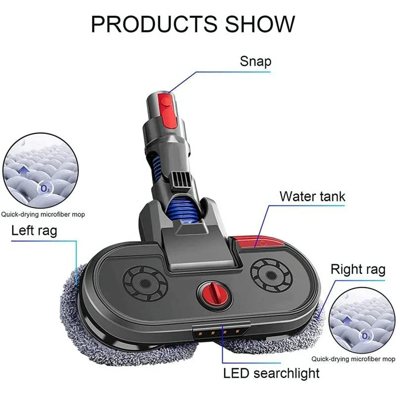 Electric Vacuum Cleaner with Integrated Mopping Head and Water Tank - Includes 6 Rag Pieces - For Dyson V7 V8 V10 V11 - Mekamart Australia
