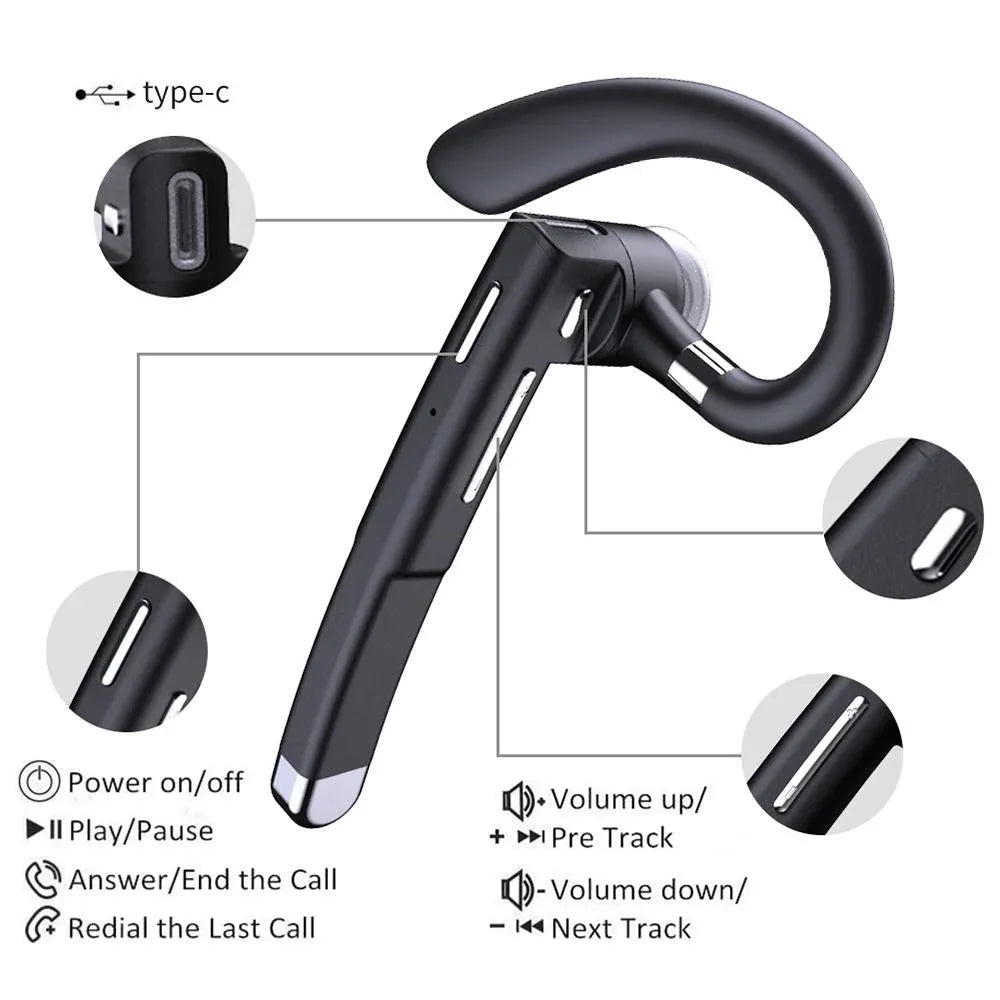 Rotatable Earhook Bluetooth Earphone for Noise Reduction Calls - no Charging Box - Mekamart Australia