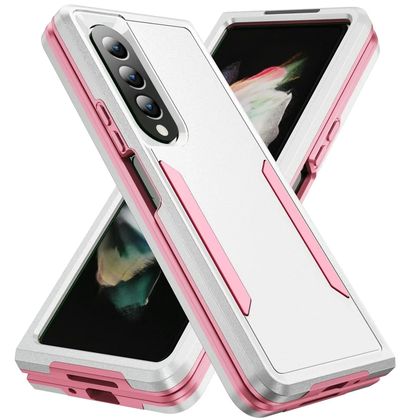 For Samsung Galaxy Z Fold4 5G Shockproof Pc Tpu Case - White + Pink - Mekamart Australia