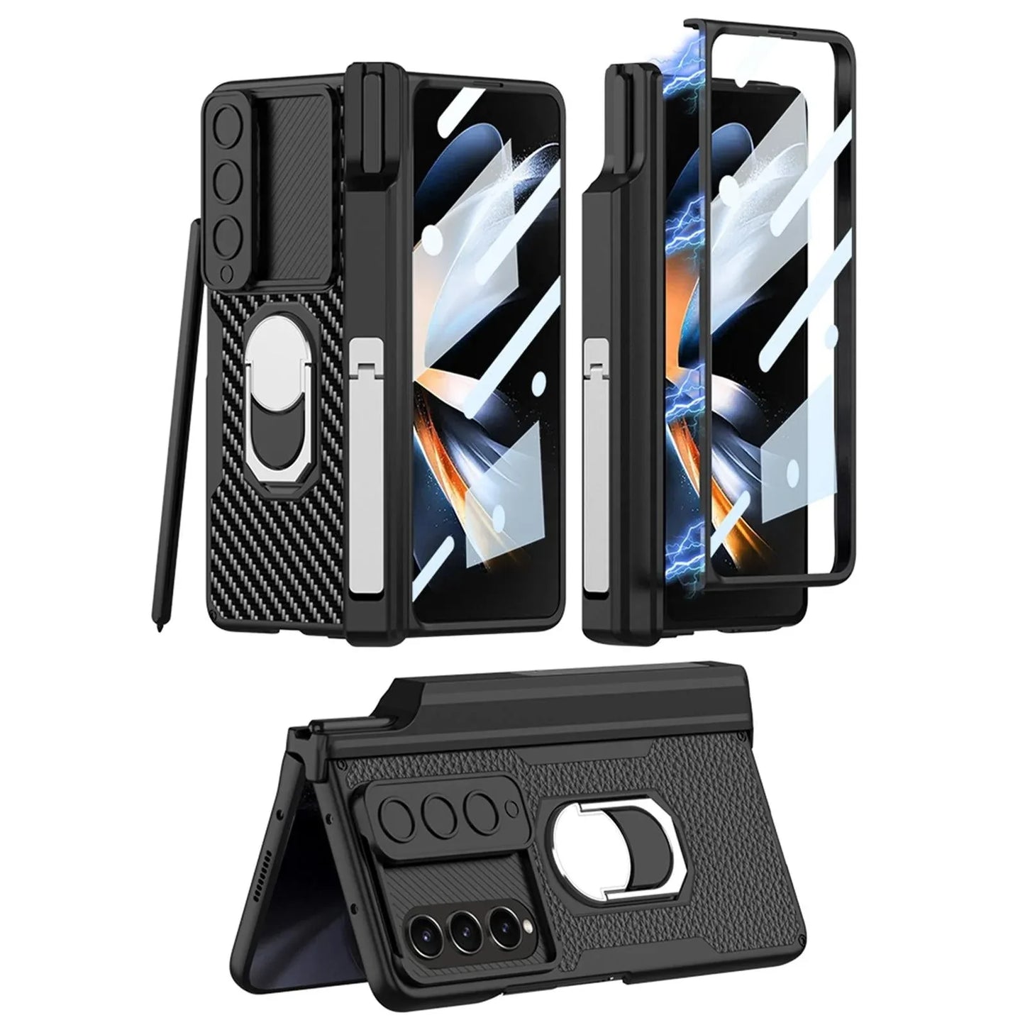 For Samsung Galaxy Z Fold4 5G Magnetic Armor Phone Case - Full Coverage - Carbon Fibre - Mekamart Australia