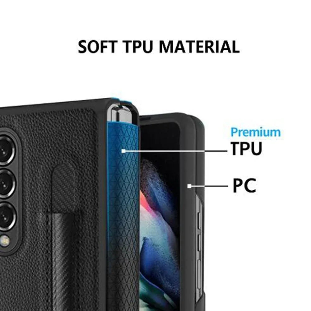 For Samsung Galaxy Z Fold4 5G Litchi Texture Hinge Case - Black - Mekamart Australia