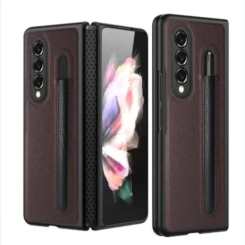 For Samsung Galaxy Z Fold4 5G Litchi Texture Hinge Case - Black - Mekamart Australia