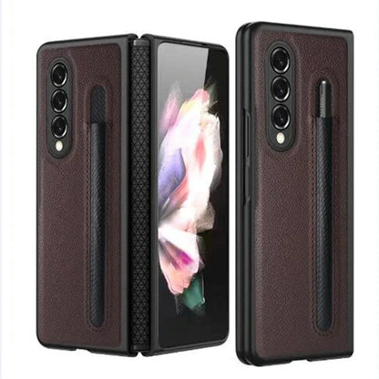 For Samsung Galaxy Z Fold4 5G Litchi Texture Hinge Case - Black - Mekamart Australia