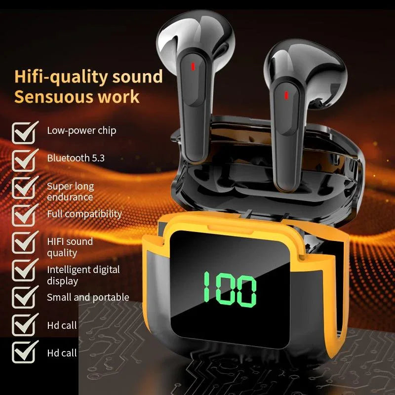Intelligent Bluetooth Earphones with Digital Display - Pro 90 Hifi Black - Mekamart Australia