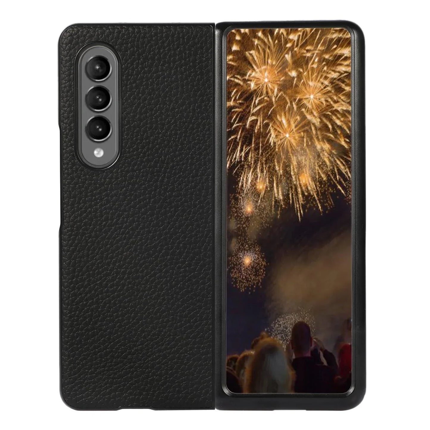 For Samsung Galaxy Z Fold4 5G Litchi Texture Case - Two Tone - Black - Mekamart Australia