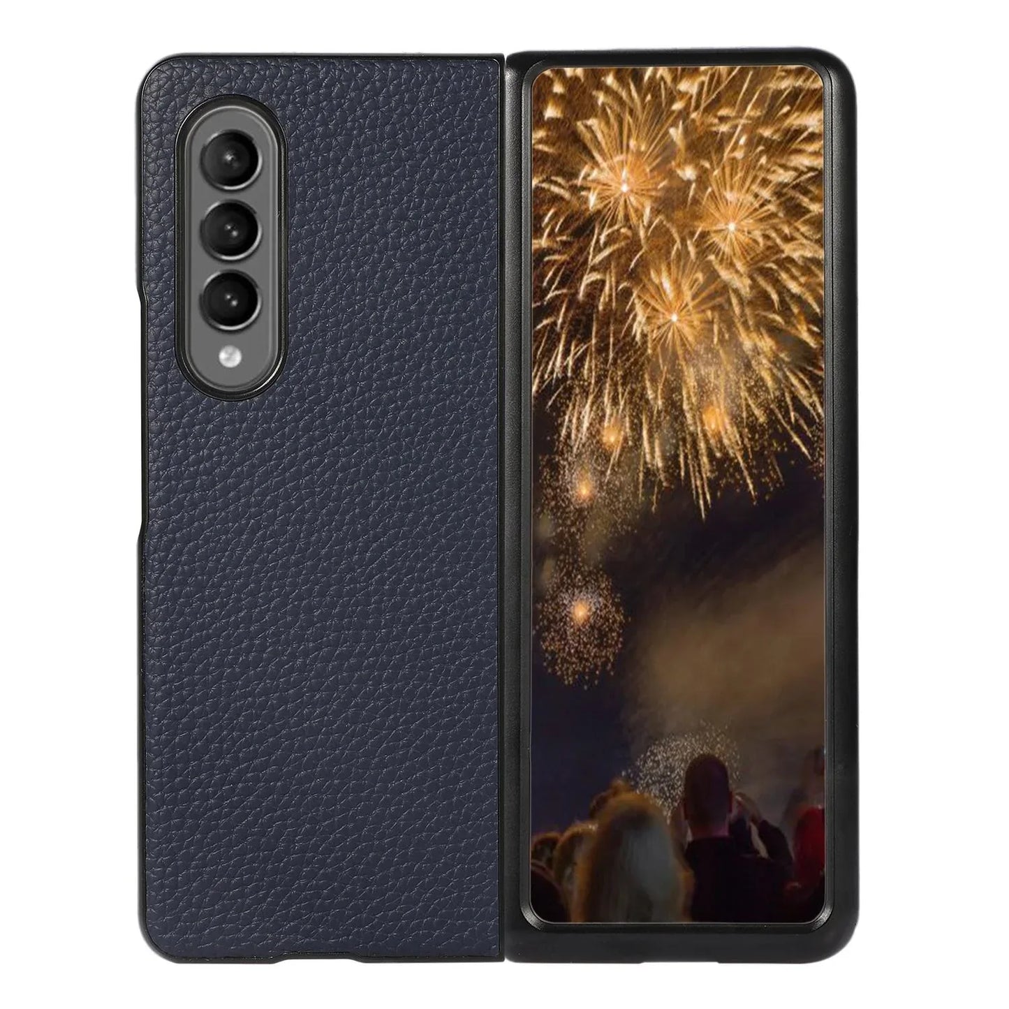 For Samsung Galaxy Z Fold4 5G Litchi Texture Case - Two Tone - Black - Mekamart Australia