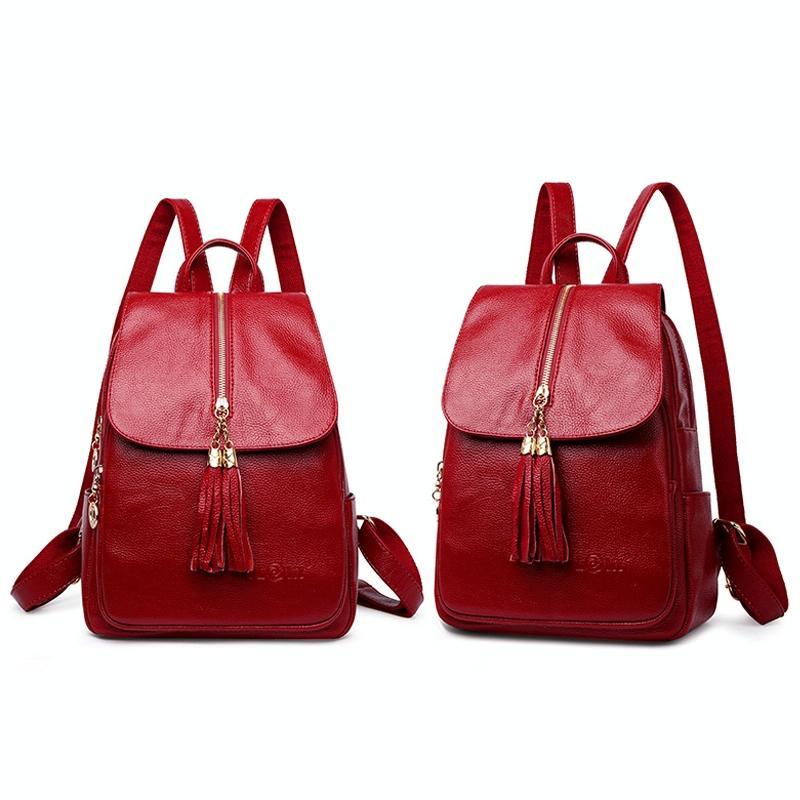 Leather Travel Backpack - Anti-theft Compact - Red - Mekamart Australia