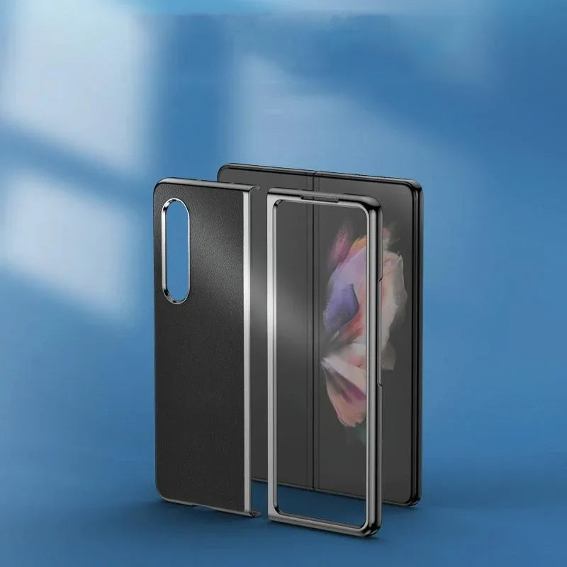 For Samsung Galaxy Z Fold4 5G Leather Plated Phone Cover - Black - Mekamart Australia