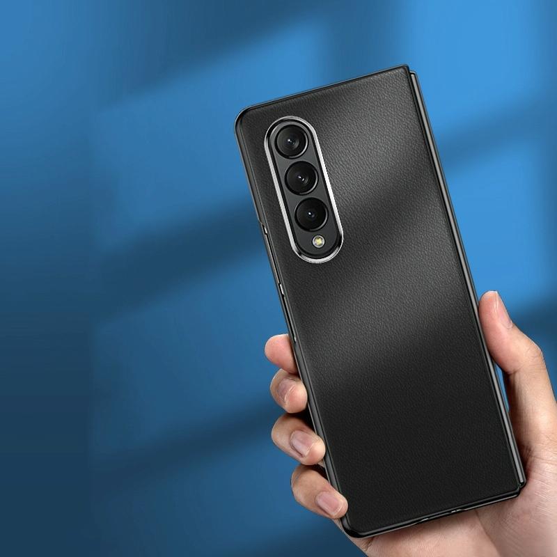 For Samsung Galaxy Z Fold4 5G Leather Plated Phone Cover - Black - Mekamart Australia