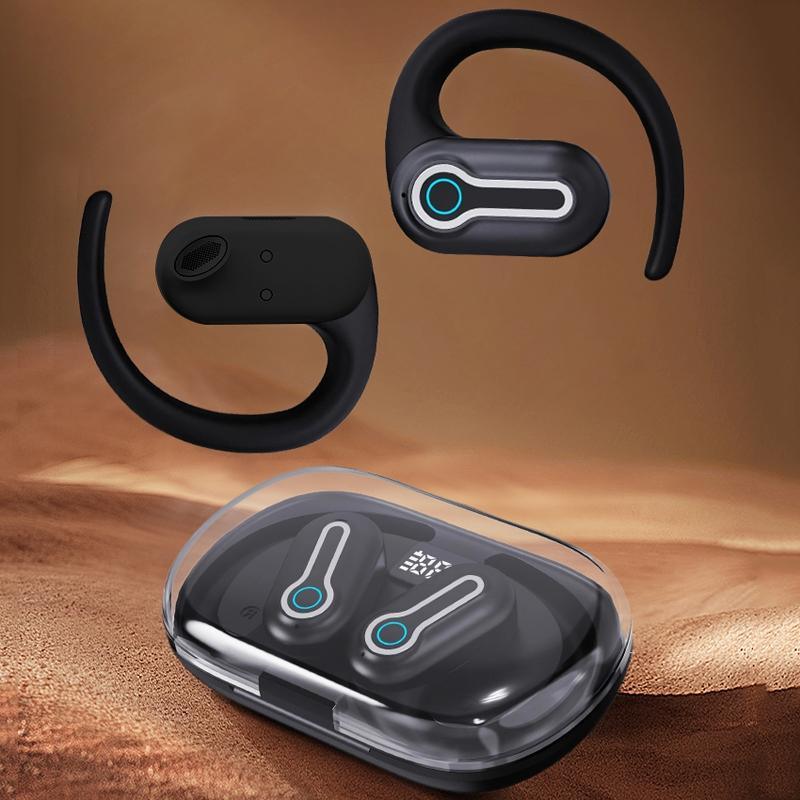 Wireless Stereo Earphones with Charging Case - Hanging Ear Design - Black - Mekamart Australia