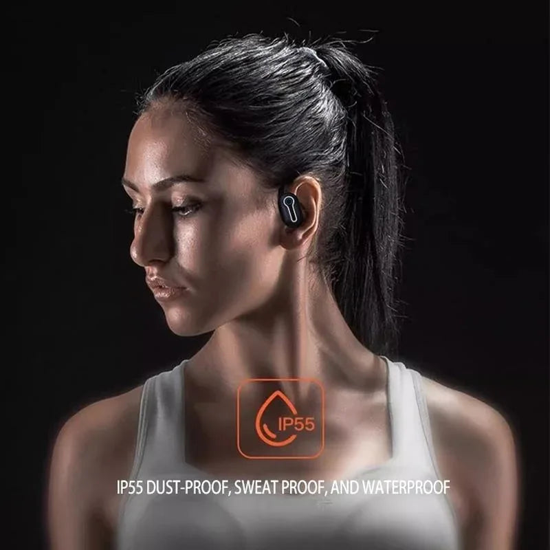 Wireless Stereo Earphones with Charging Case - Hanging Ear Design - Black - Mekamart Australia