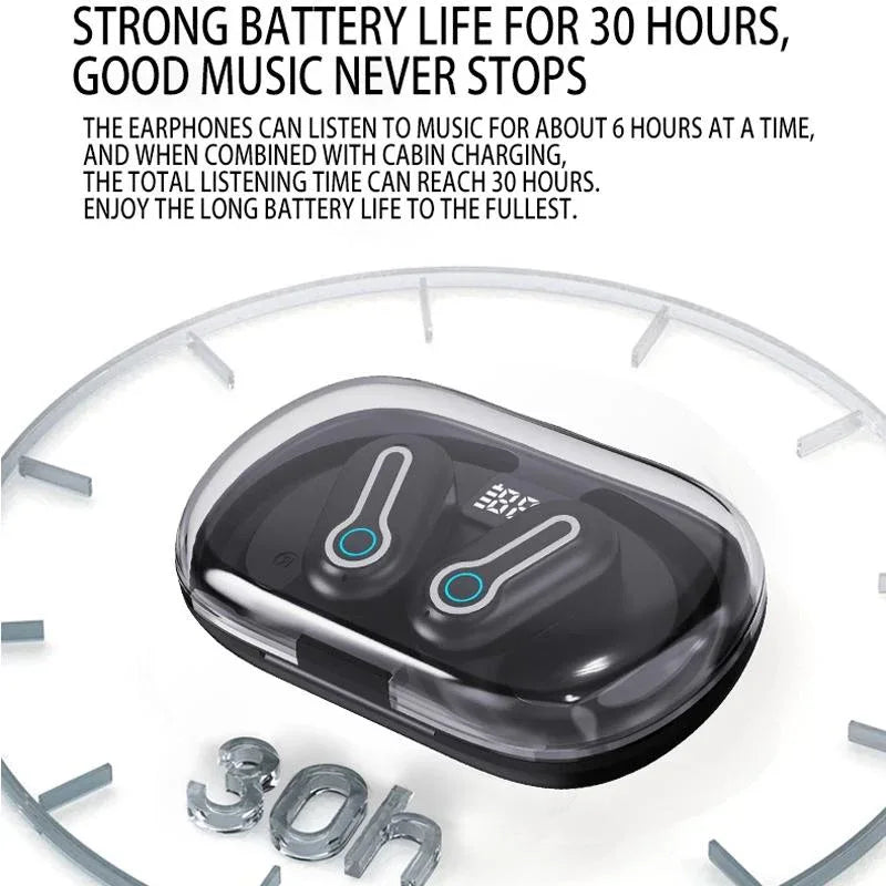 Wireless Stereo Earphones with Charging Case - Hanging Ear Design - Black - Mekamart Australia