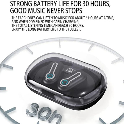 Wireless Stereo Earphones with Charging Case - Hanging Ear Design - Black - Mekamart Australia