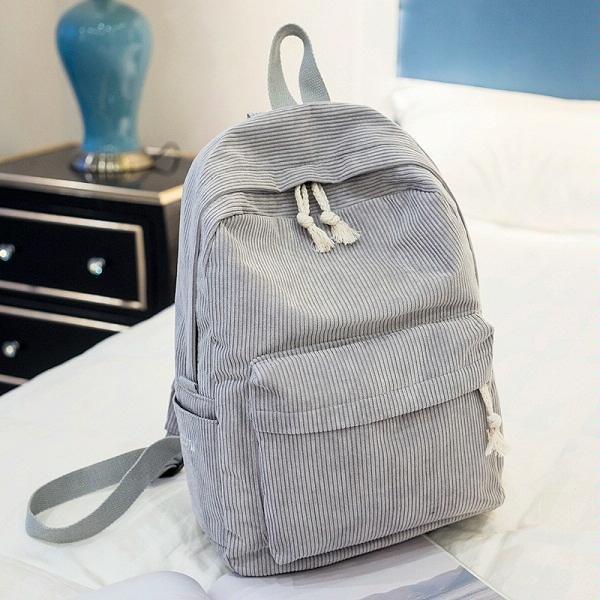 Girls' and Women Corduroy Backpack - School - Light Grey - Mekamart Australia