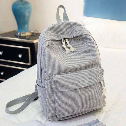 Girls' and Women Corduroy Backpack - School - Light Grey - Mekamart Australia