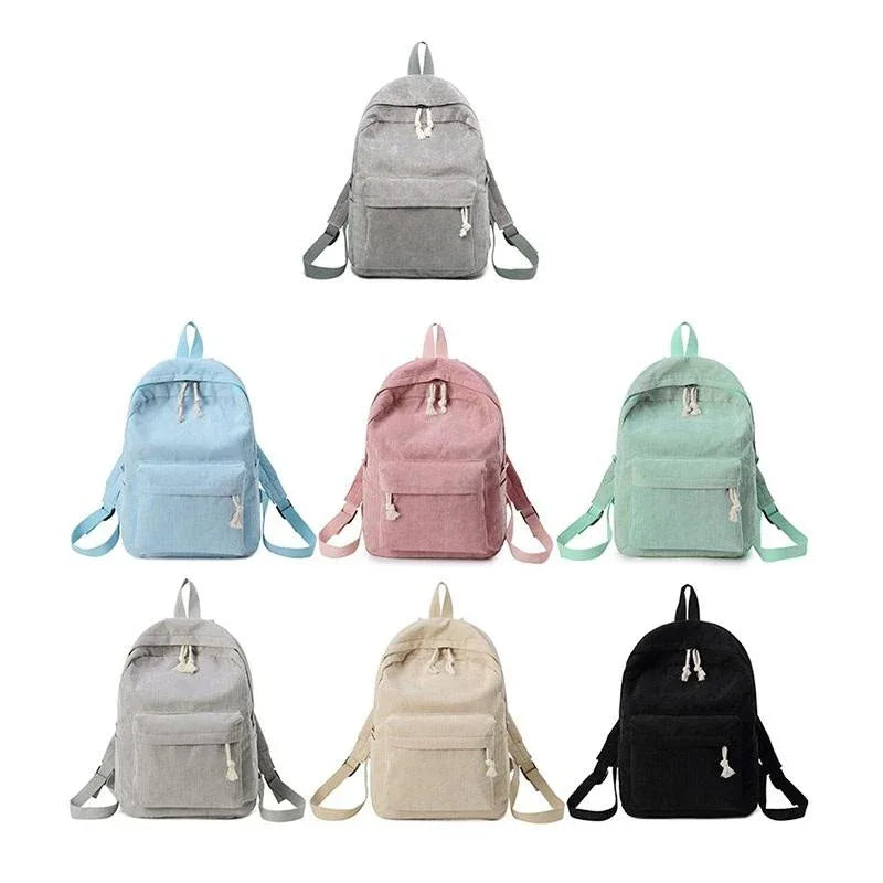 Girls' and Women Corduroy Backpack - School - Light Grey - Mekamart Australia