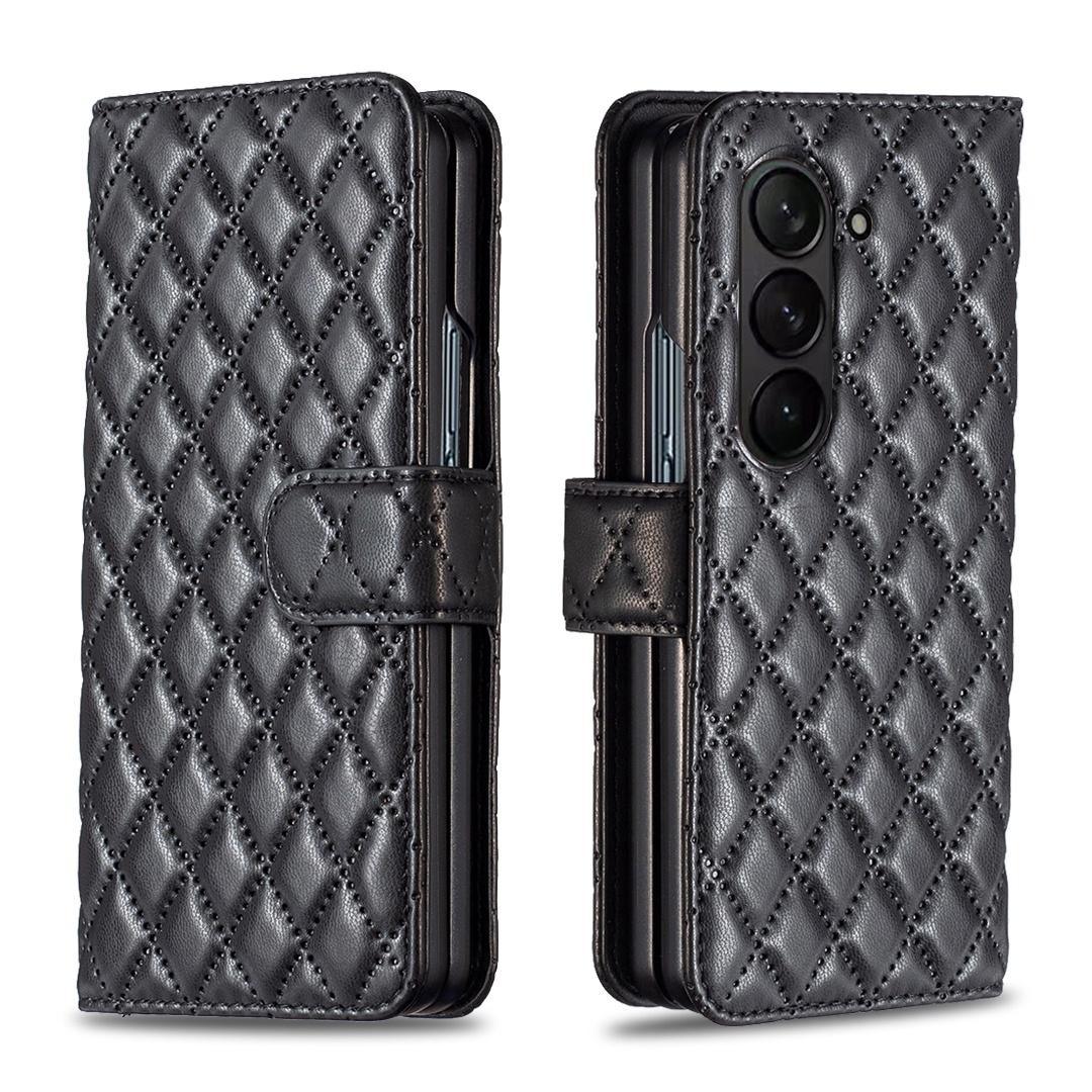 For Samsung Galaxy Z Fold4 5G Samsung Fold 4 Diamond Lattice Wallet Case - Sleek And Stylish - Black - Mekamart Australia