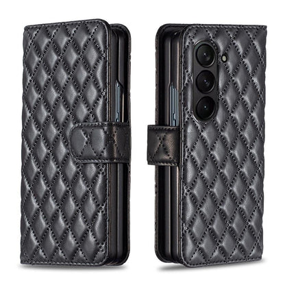 For Samsung Galaxy Z Fold4 5G Samsung Fold 4 Diamond Lattice Wallet Case - Sleek And Stylish - Black - Mekamart Australia