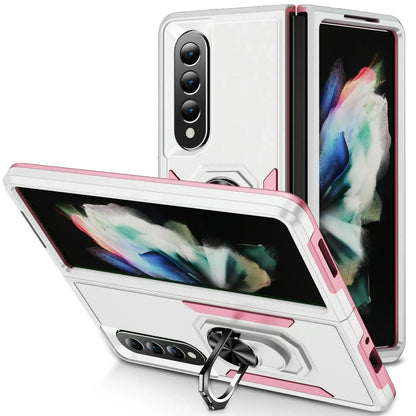 For Samsung Galaxy Z Fold4 5G Shockproof Case With Holder - Pc Tpu - White + Pink - Mekamart Australia