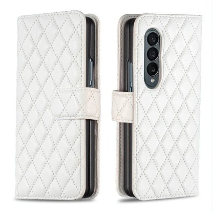For Samsung Galaxy Z Fold4 5G Diamond Lattice Flip Wallet Case - Black - Mekamart Australia