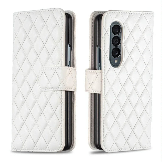 For Samsung Galaxy Z Fold4 5G Diamond Lattice Flip Wallet Case - Black - Mekamart Australia